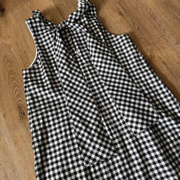 Tyler Boe Black and White Gingham Print Ruffle Neck Tie Back Stella Dress Size M - Picture 4 of 6